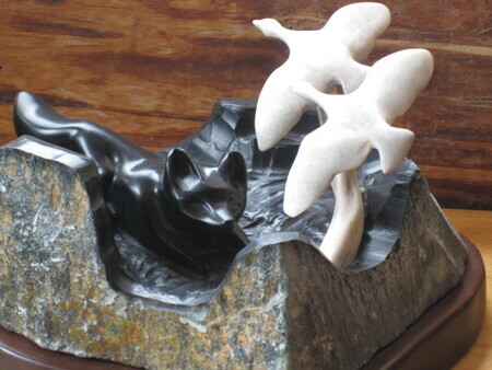 Fox and Geese Soapstone Carving