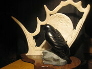 Raven Soapstone and Antler Carvings